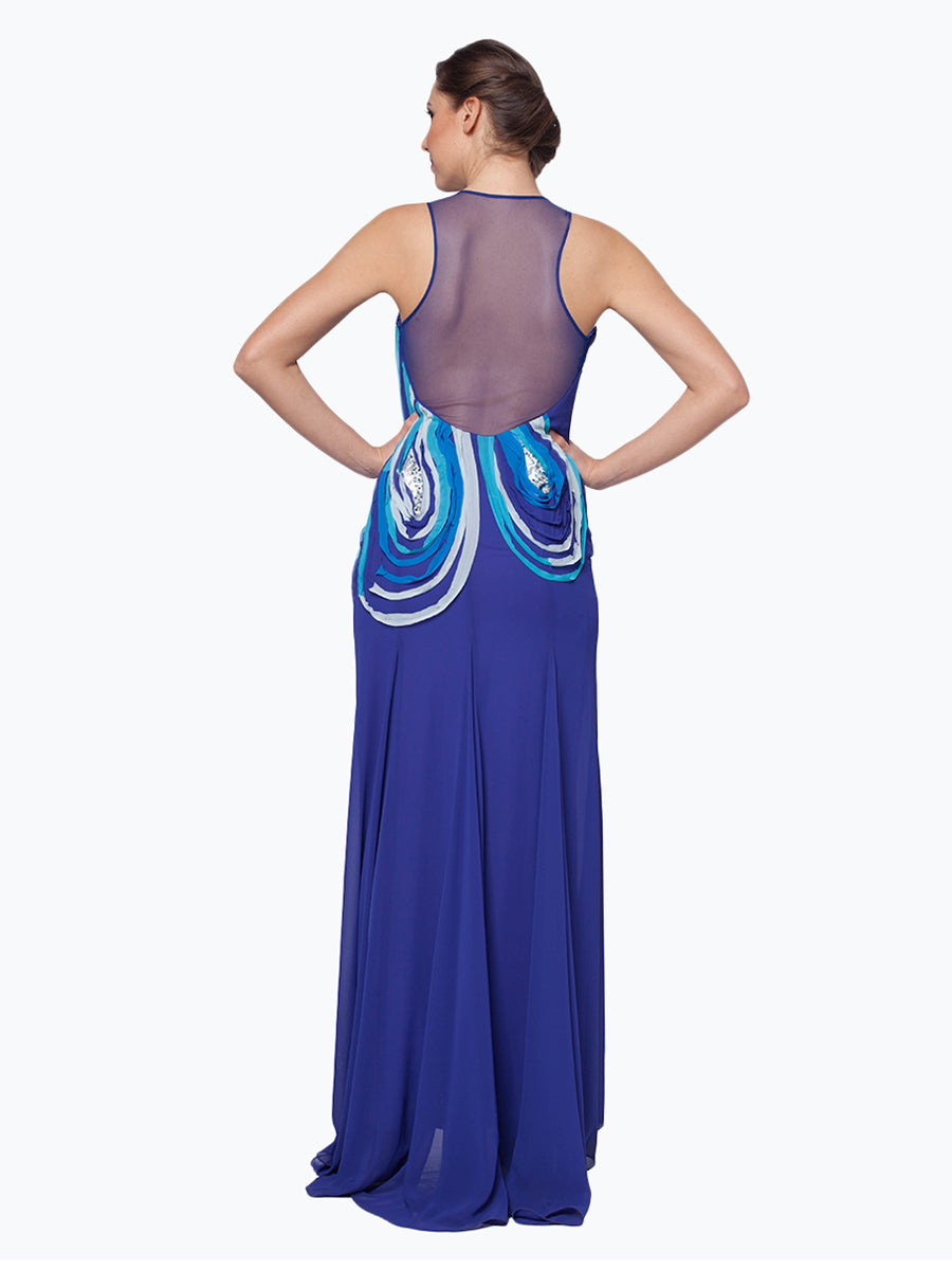 Enigmatic Azure: Crepe Unique Blue Hue Gown for a Captivating and Distinctive Style
