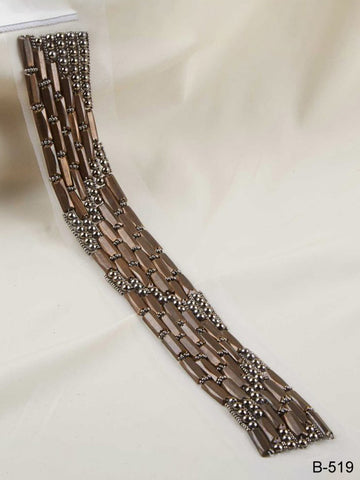 Vintage Hand-Beaded Trim with Shimmering Beads and Sequins in a Stunning Geometric Design