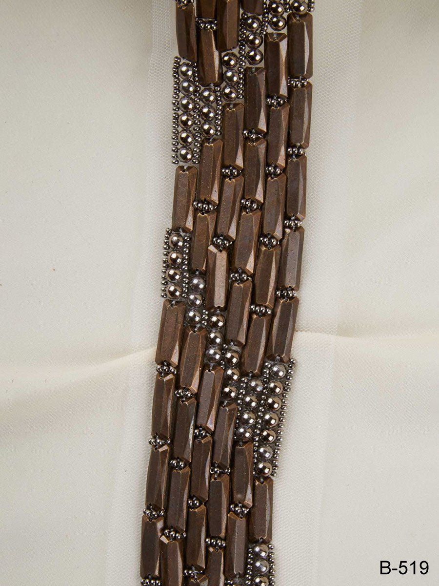 Vintage Hand-Beaded Trim with Shimmering Beads and Sequins in a Stunning Geometric Design