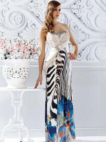 Pleated Bodice Dress With Digital Print Embellishments #875