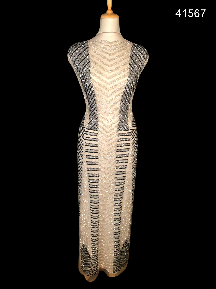 Elegant and Eye-catching Hand-Beaded Dress Panel with Intricate Geomet Ash Panjabi Pret Couture Elegant and Eye-catching Hand-Beaded Dress Panel with Intricate Geomet Ash Panjabi Pret Couture