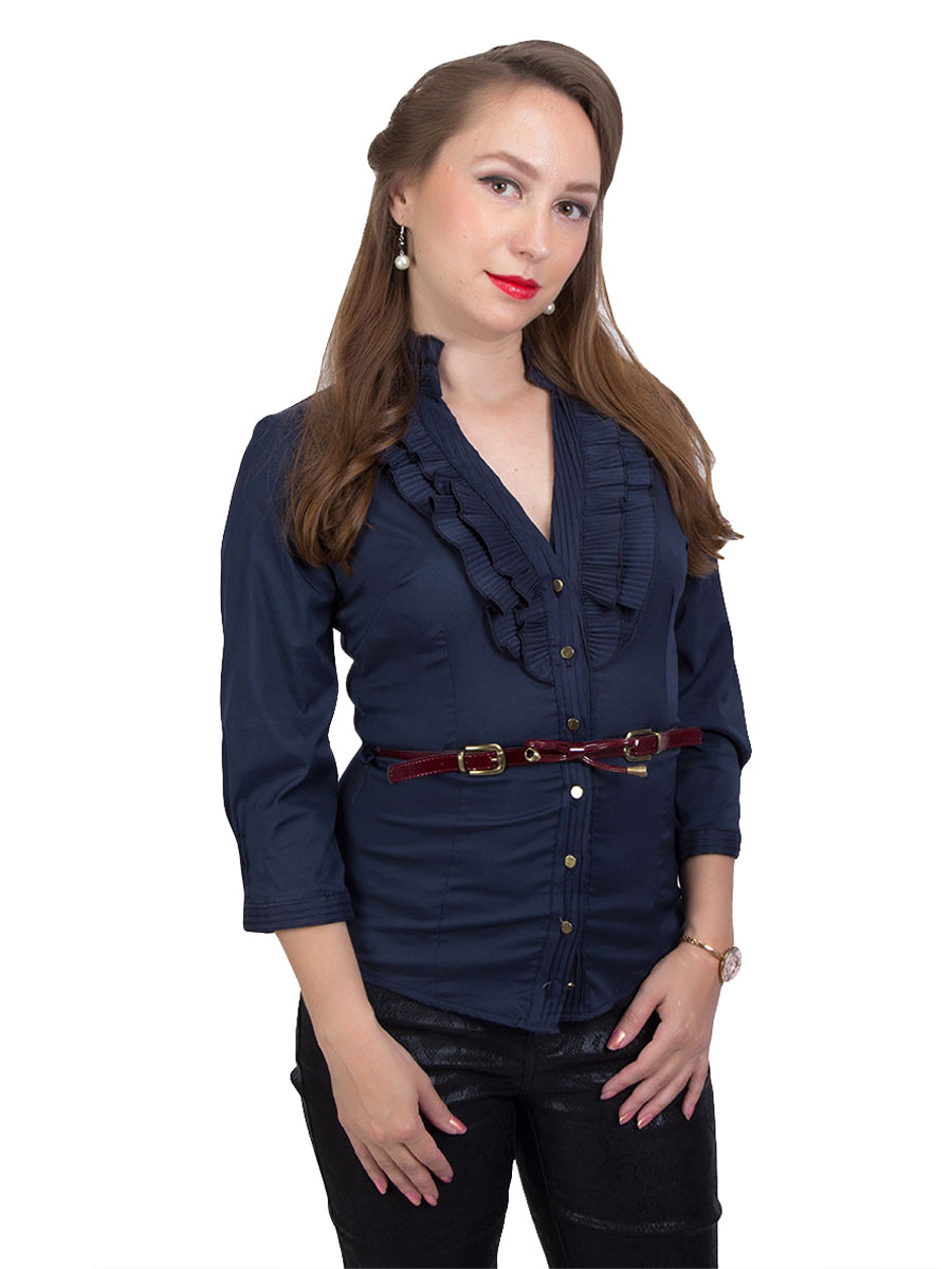 Blue Frill Shirt With Belt