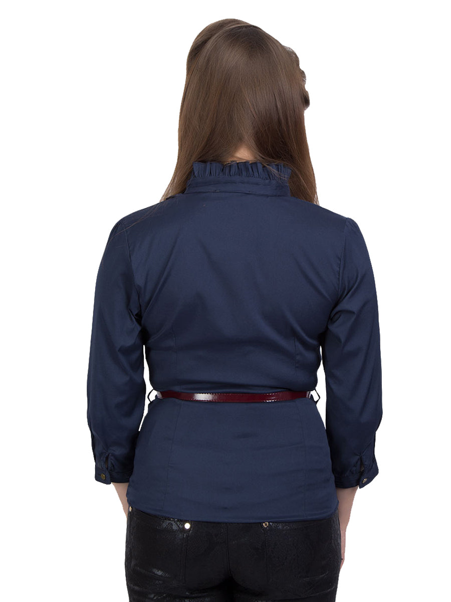 Blue Frill Shirt With Belt